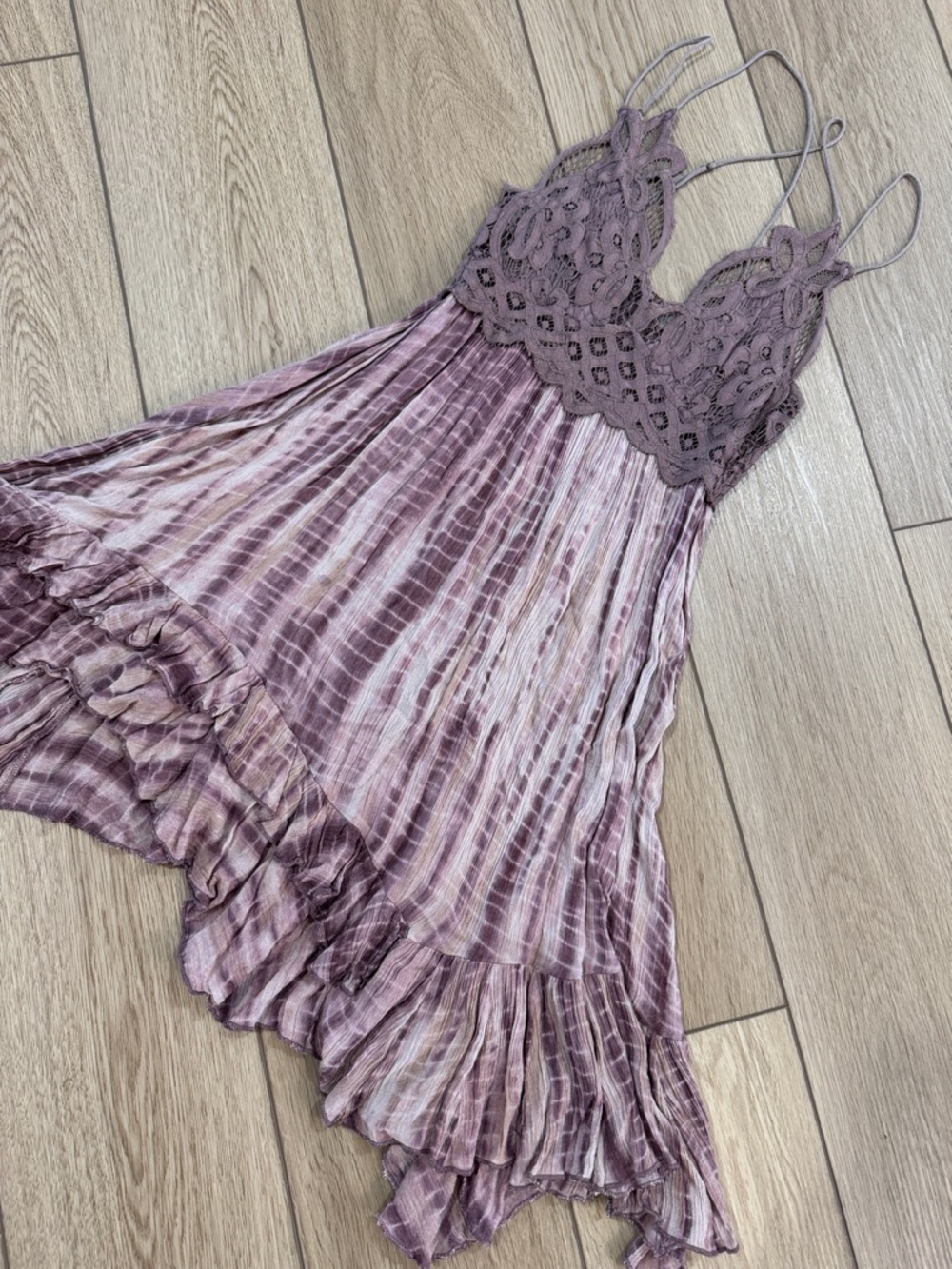 Free People FP One Adella Slip Dusty Purple Tie-Dye Lace Dress Sz S Boho Floral - Picture 2 of 8